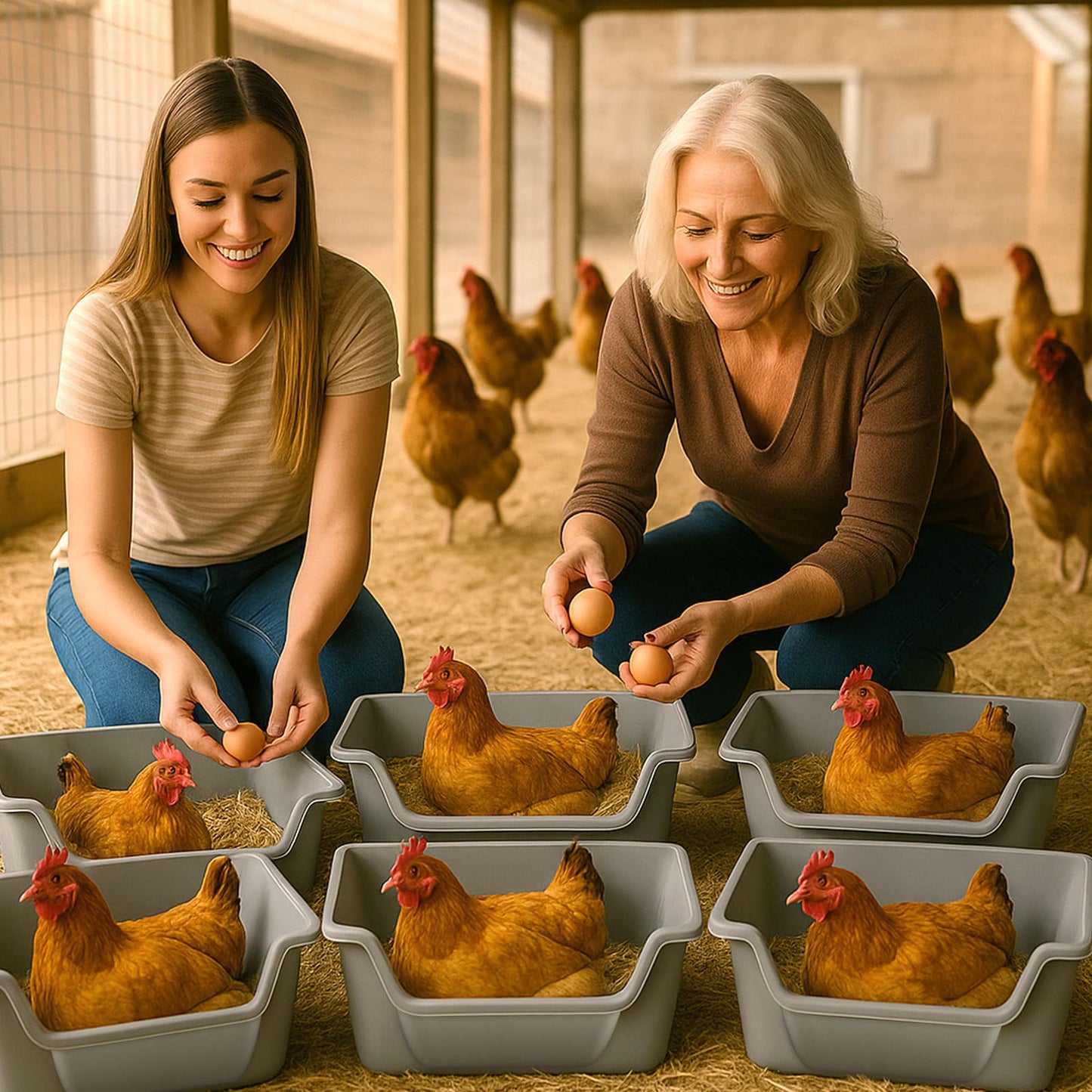 Reallnaive 6 Pack Washable Chicken Nesting Box, Floor Durable Chicken Coop Accessories Easy Clean Plastic Square for Hens Ducks and Poultry for Egg Collection Backyard