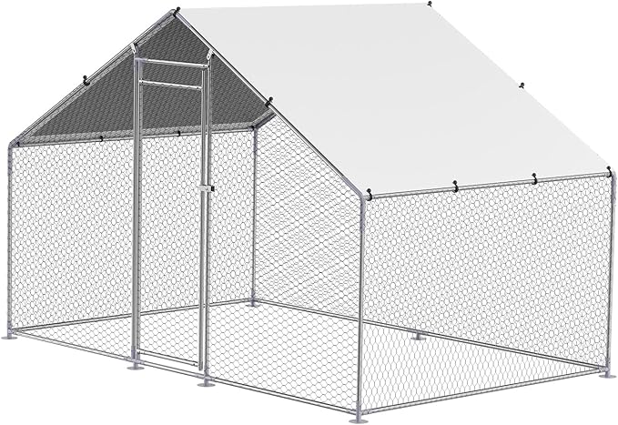 VEVOR Large Metal Chicken Coop with Run, Walkin Chicken Coop for Yard with Waterproof Cover, 6.5 x 9.8 x 6.5 ft, Spire Roof Large Poultry Cage for Hen House, Duck Coop and Rabbit Run