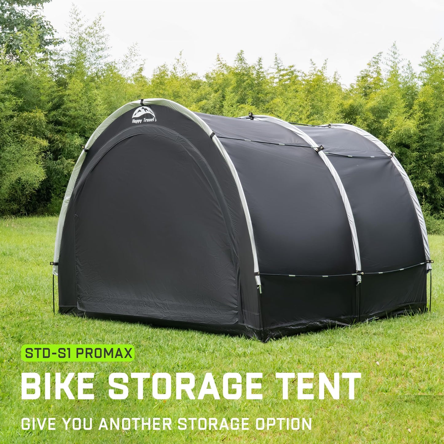 Happy Travel Bike Storage Tent Shed, Outdoor Waterproof Bicycle Covers Shelter with Window for 2/3/4/6/8 Bikes,Oversized Outside Portable Sheds for Lawn Mower,Garden Tools