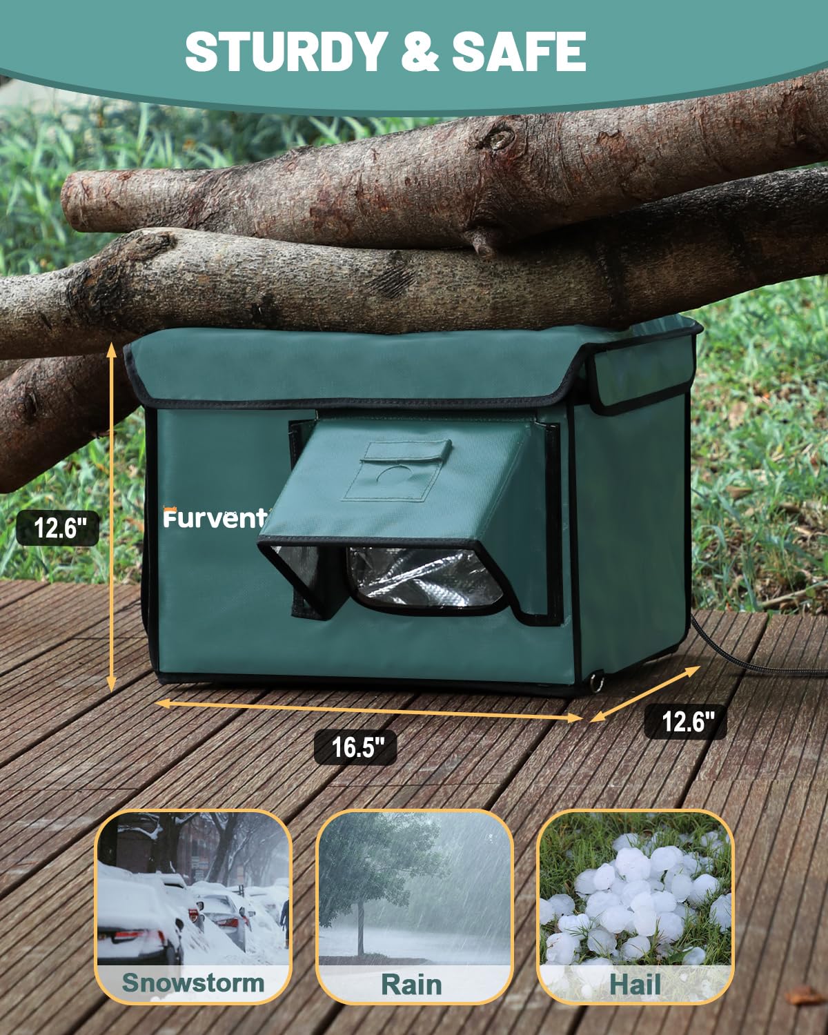 Heated Cat House for Outside with Dual Doors, Insulated Cat House Outdoor with Heating Pad, Weatherproof Heated Outdoor Cats Houses Waterproof for Feral Cats (Deep Green, 17" L x 12" W x 13" H)