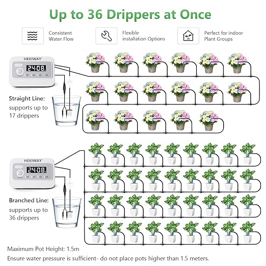 82FT Automatic Plant Watering System–HEKIWAY 390 Adjustable Watering Modes, Supports 25-36 Pots | Indoor Garden System & Vacation Plant Watering Devices, Auto Watering for Plants Outdoor