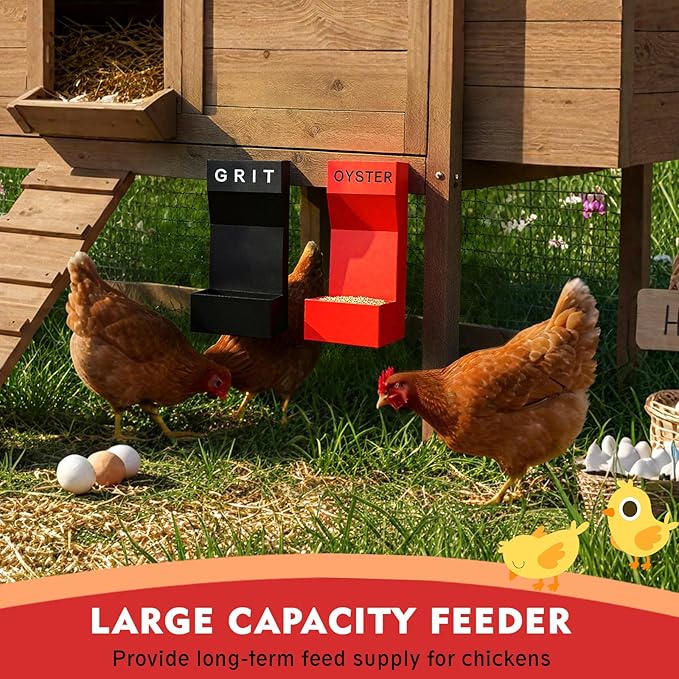 Leinuosen 4 Pack Metal Chicken Oyster Shell and Grit Feeder Combo with Large Opening Hanging Chicken Feeder Trough Automatic Gravity Poultry Coop Accessories Water Dispenser for Chicks, Ducks, Quail