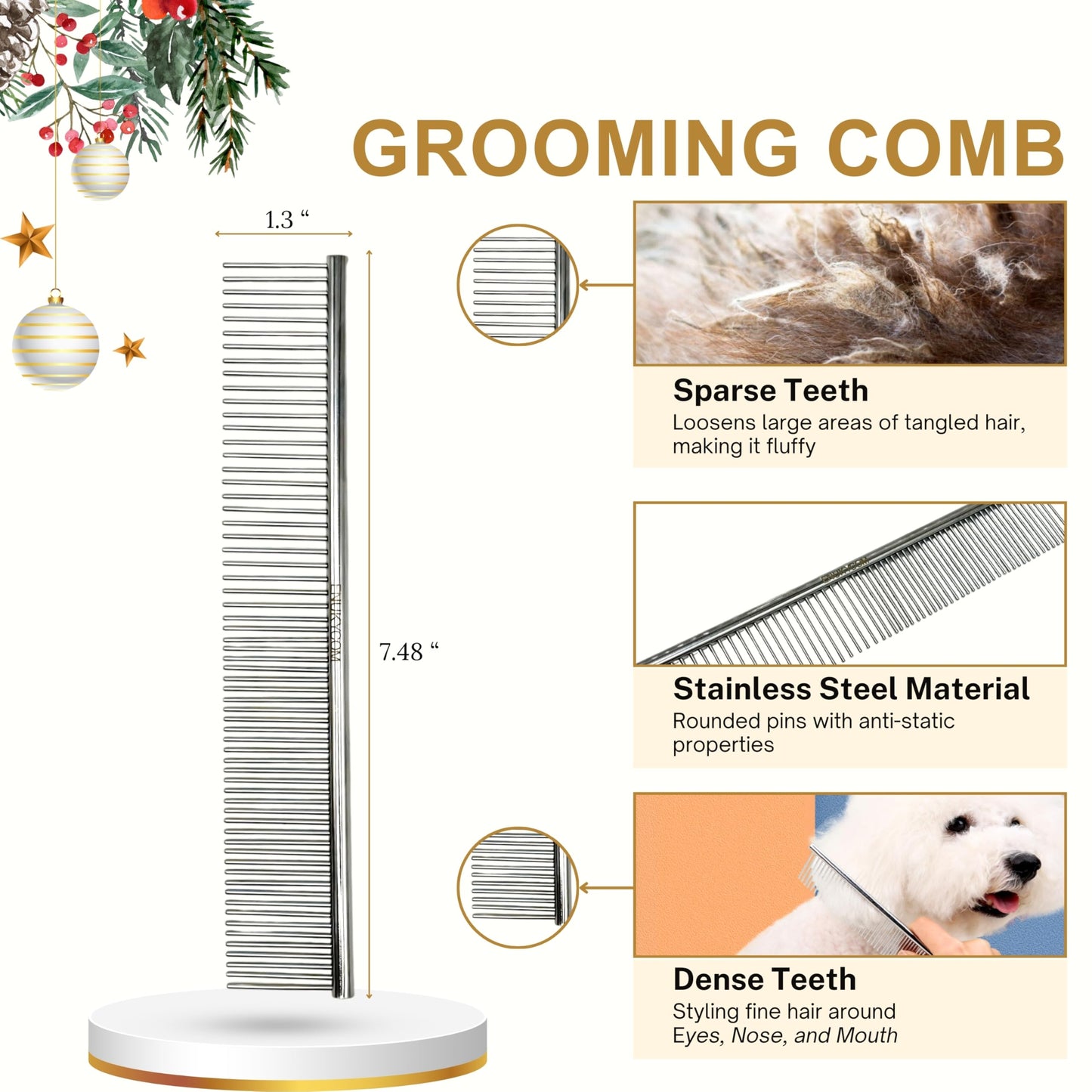 Grooming Dog Slicker Brush for Toy Poodle, Small Doodles & Maine Coon Cats - Best Dog Brush for Cockapoo Cavapoo Maltipoo and Pomeranian - Pet Slicker Brush & Comb Kit for Cats & small Great Pyrenees