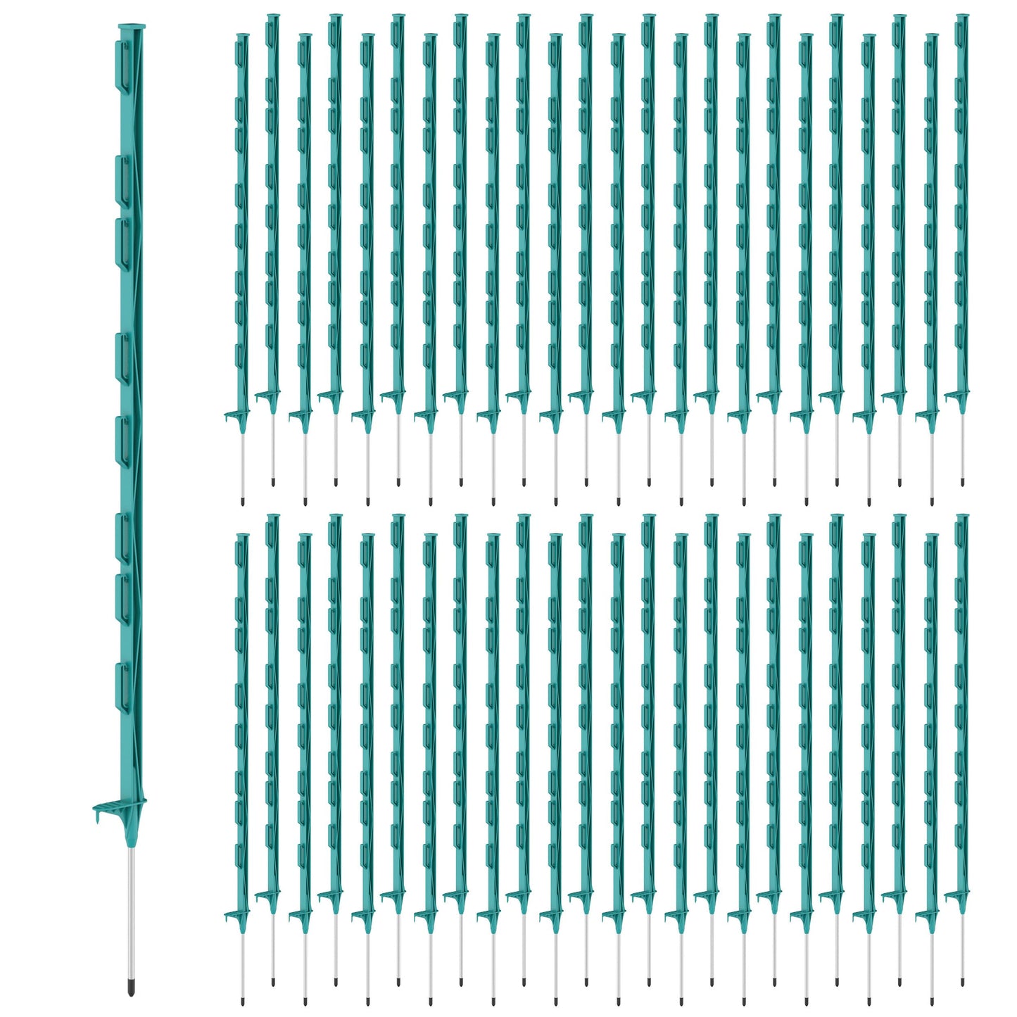Houseables Electric Fence Posts, Step in Fence Post 4FT, Electric Fencing, Garden Stakes, Garden Poles, Kit for Wire, Deer, Livestock, Temporary, Fiberglass, Plastic, Green, Ground Rod, 4 Feet, 50 PK