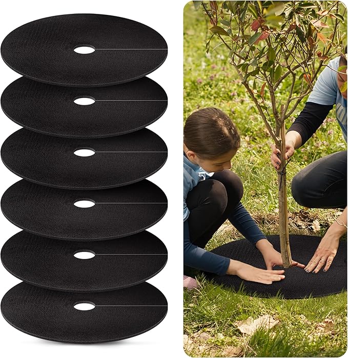 20.47 Inch Non-Woven Tree Mulch Ring,Reusable Tree Weed Barrier Mat,Degradable Tree Mulch Used to inhibit Weed Growth and Landscape Weed Control Plant Root Protection (6 Pack)