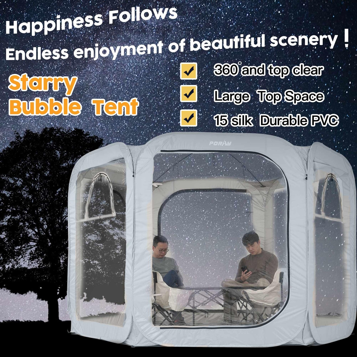 Porayhut Pop up Bubble Tent Screen House10’X10’Large Camping Sun Shelter,Weather and Cold Proof Pod with Detachable Sunshade Cloth,Waterproof Floor,2 Zipper Doors and 4 Mesh Breathable Windows