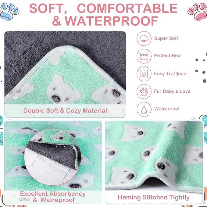 Reginary 4 Pcs Waterproof Guinea Pig Blankets Washable Small Animal Fleece Bedding Absorbent Guinea Pig Cage Liners Reusable Pet Pee Pad Sleep Mat for Hamster Ferret(Bear Pattern,24 x 16 Inch)