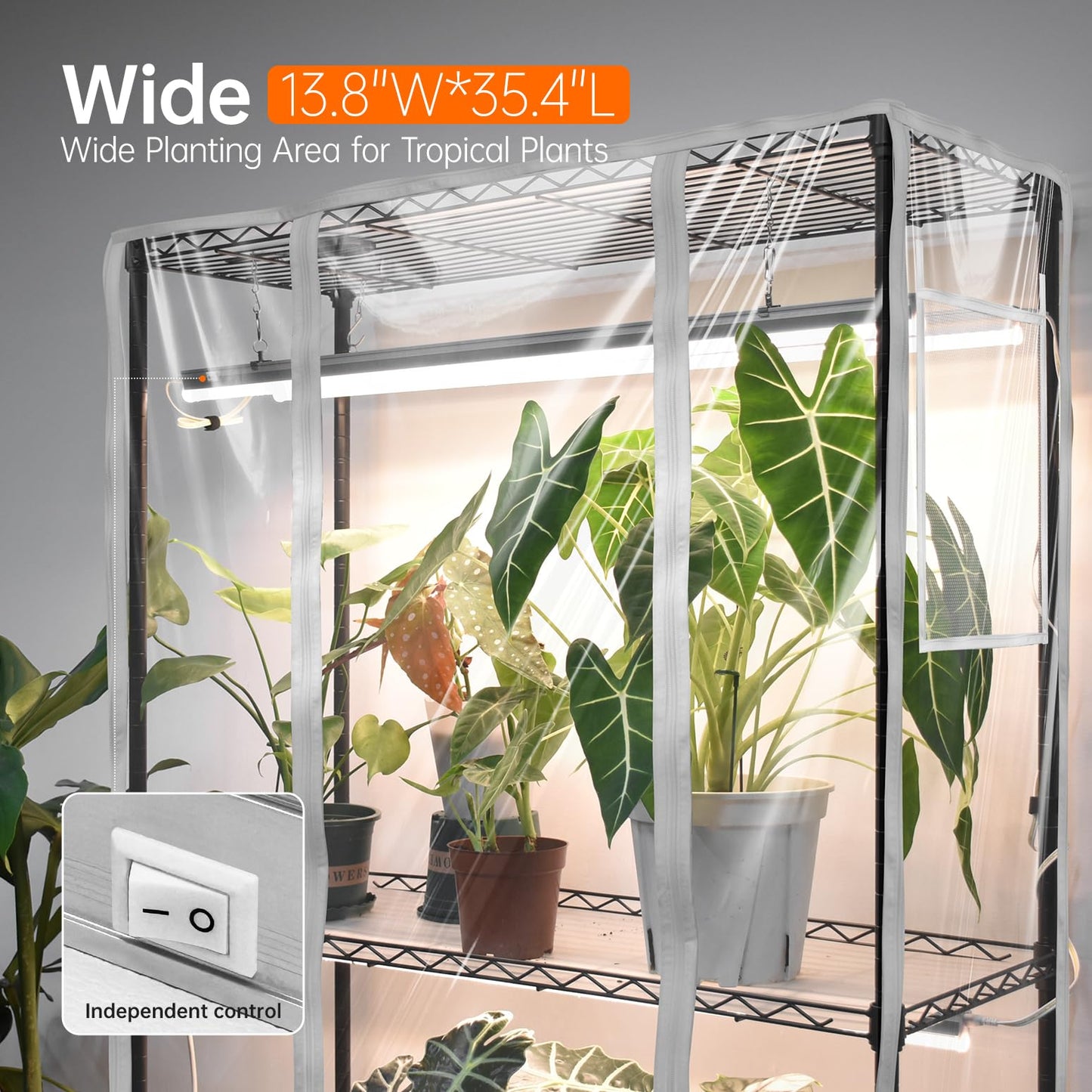 Bstrip Indoor Greenhouse with Grow Light, Tall Green House with 6 Pack T5 Full Spectrum Plant Lights with Timer, Plant Shelf with Tent for Indoor Plant, Seed Starting, Seed Tray, 35.4"x13.8"x70.8"