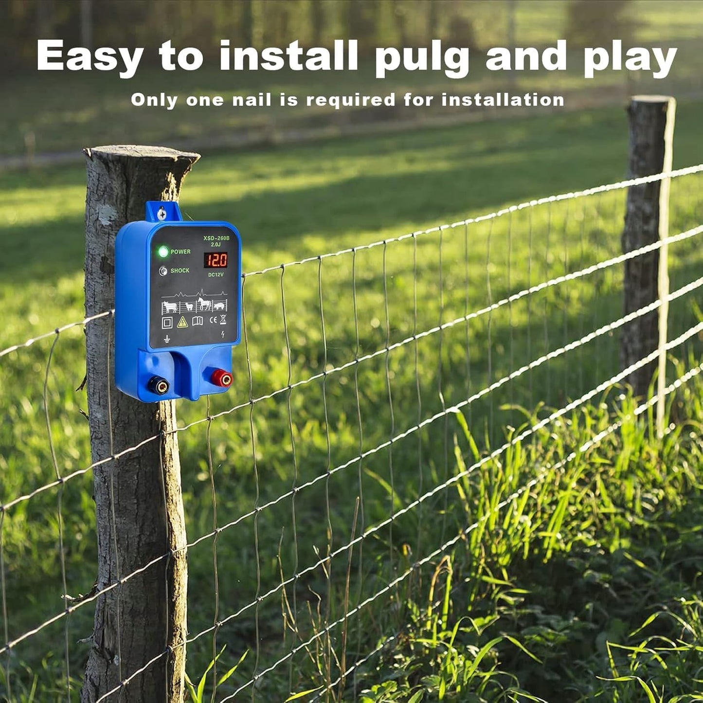 Electric Fence Charger 10km 2J High Power Pulse Electric Fencing Controller 10.5kv Portable Electric Fencer Kit For Garden Farm Poultry Livestock Goat Cattle Horse Deer Electric Netting Fencer Charger