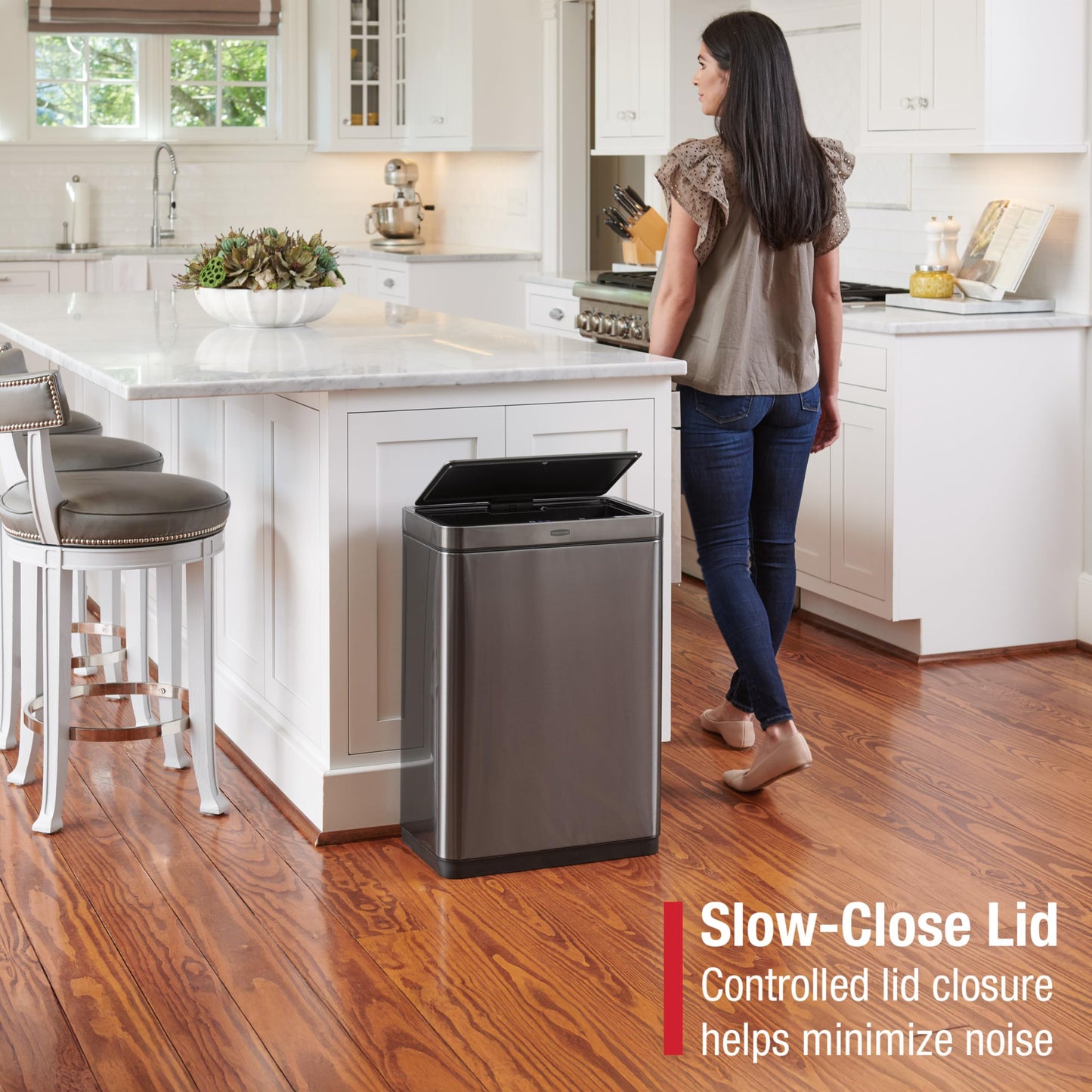 Rubbermaid Elite Stainless Steel Sensor Trash Can for Home and Kitchen Batteries Included 12.4 Gallon Charcoal for Home/Kitchen/Hotel/Lobby/Office