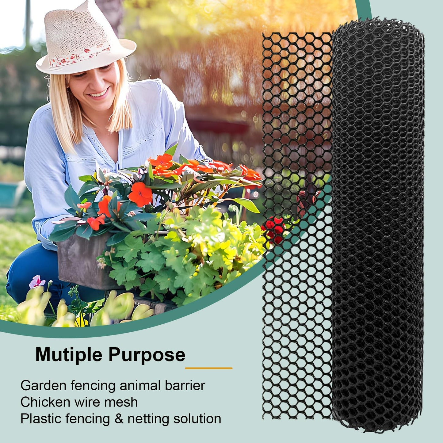 Chicken Plastic Wire Fencing Mesh - Heavy-Duty Plastic Chicken Black Wire Fence Mesh for Gardening, Barrier Netting, Poultry Dogs Rabbit Fencing (Black, 15.7IN x 10FT)