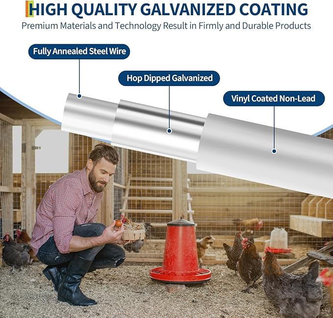 Hardware Cloth 1/2 Inch - 48in x 50ft Heavy Duty Galvanized Chicken Wire Mesh Roll, Hot-Dipped After Welding for Chicken Coop, Rabbit Cages & Garden Fencing – Poultry Netting & Chicken Wire Fencing