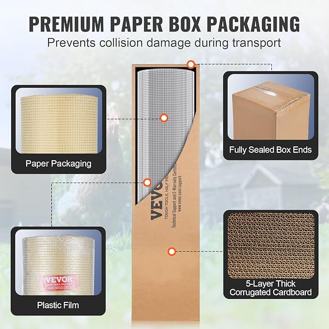 VEVOR Hardware Cloth, 1/4 inch 36in x 100 ft 23 Gauge, Hot Dipped Galvanized Wire Mesh Roll, Chicken Wire Fencing, Wire Mesh for Rabbit Cages, Garden, Small Rodents