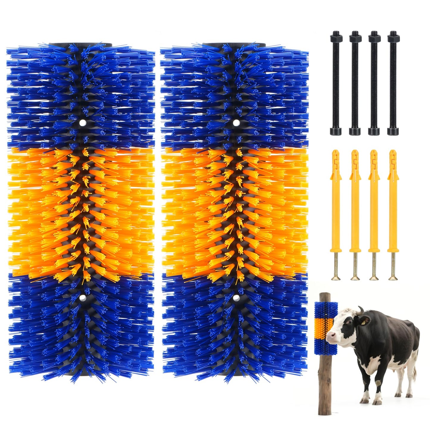 Uross Livestock Scratching Brush 2PCS- Goat Horse Cow Scratching Post for Grooming, 17" x 7.9" Horse Cow Cattle Goat scratcher Brush with 8 Screws for Back Itch Relief & Keep Cleaning, Darkblue&Yellow