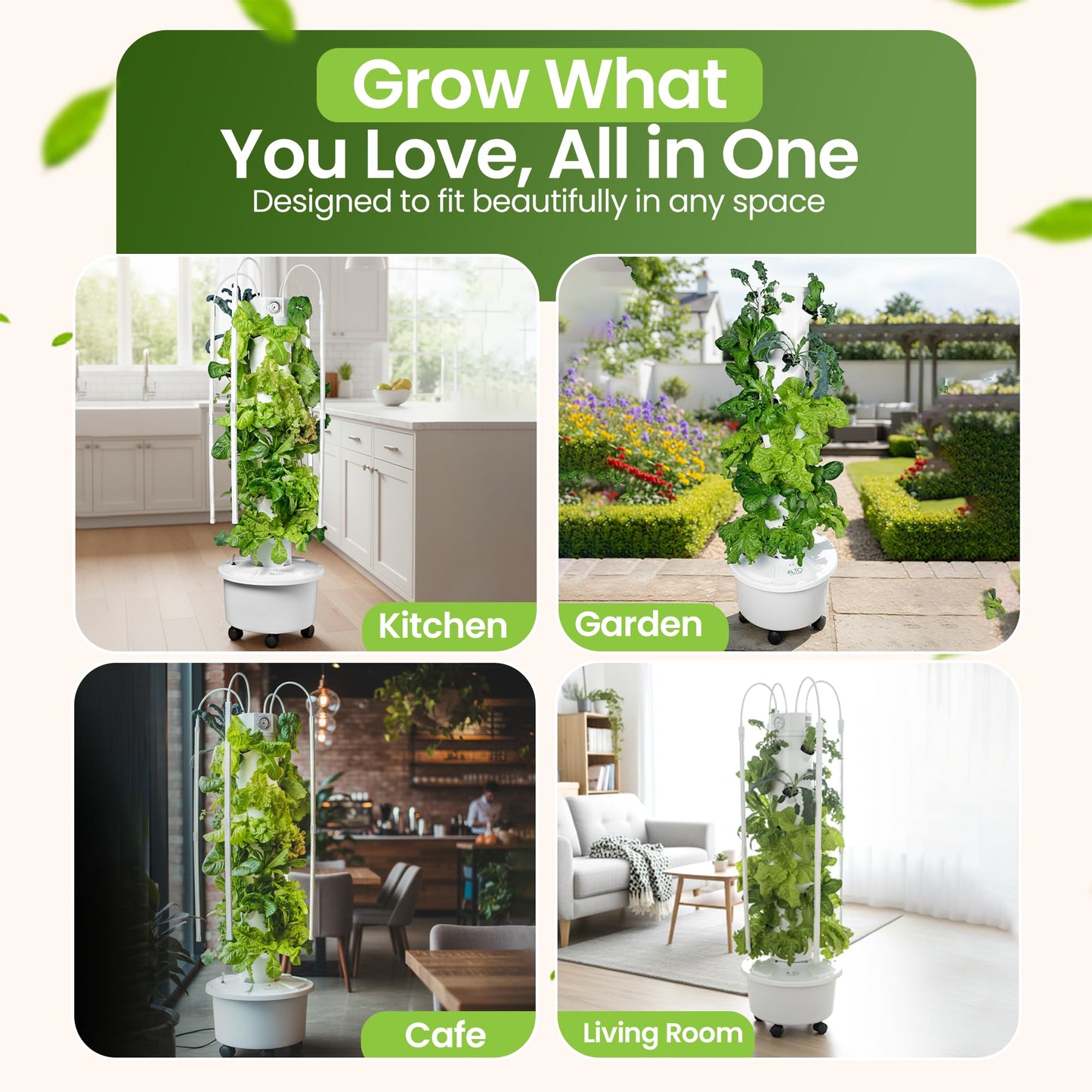 ALTO GARDEN GX Hydroponic Tower | Vertical Planter Tower | Hydroponics Growing System Kit | Food Grade with 24 Net Pots (with LED Grow Lights)