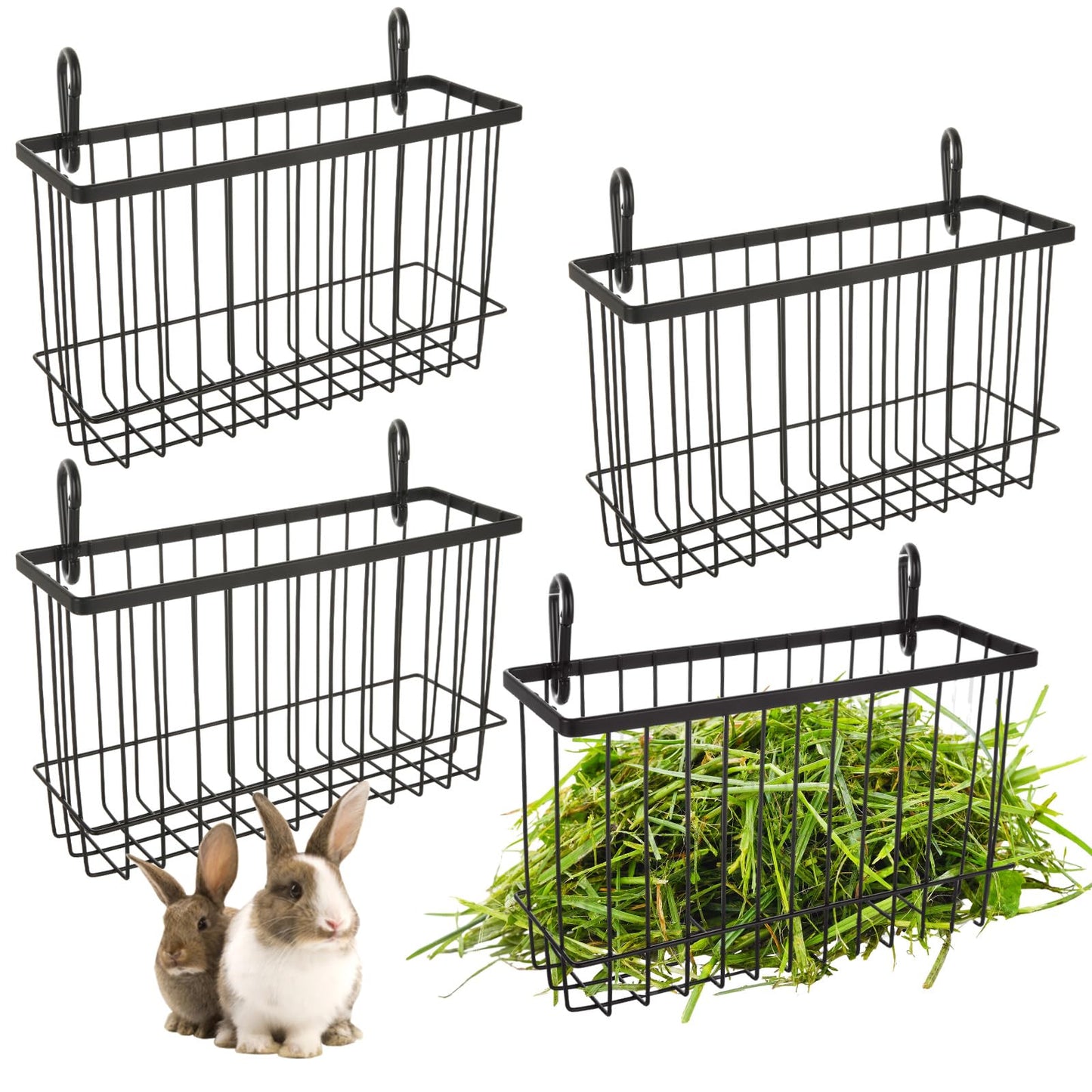 EATHEATY 4 PCS Rabbit Hay Feeder, Metal Frame Guinea Pig Hay Feeder, Large Heavy Duty Bunny Hay Rack with Hook for Guinea Pigs, Chinchillas, Small Animals