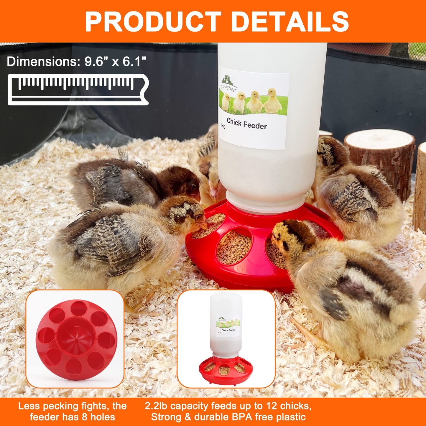 ZenxyHoC Chick Feeder and Waterer Set, 0.3 Gal Feeder and 0.4 Gal Waterer with 3 Adjustable Heights