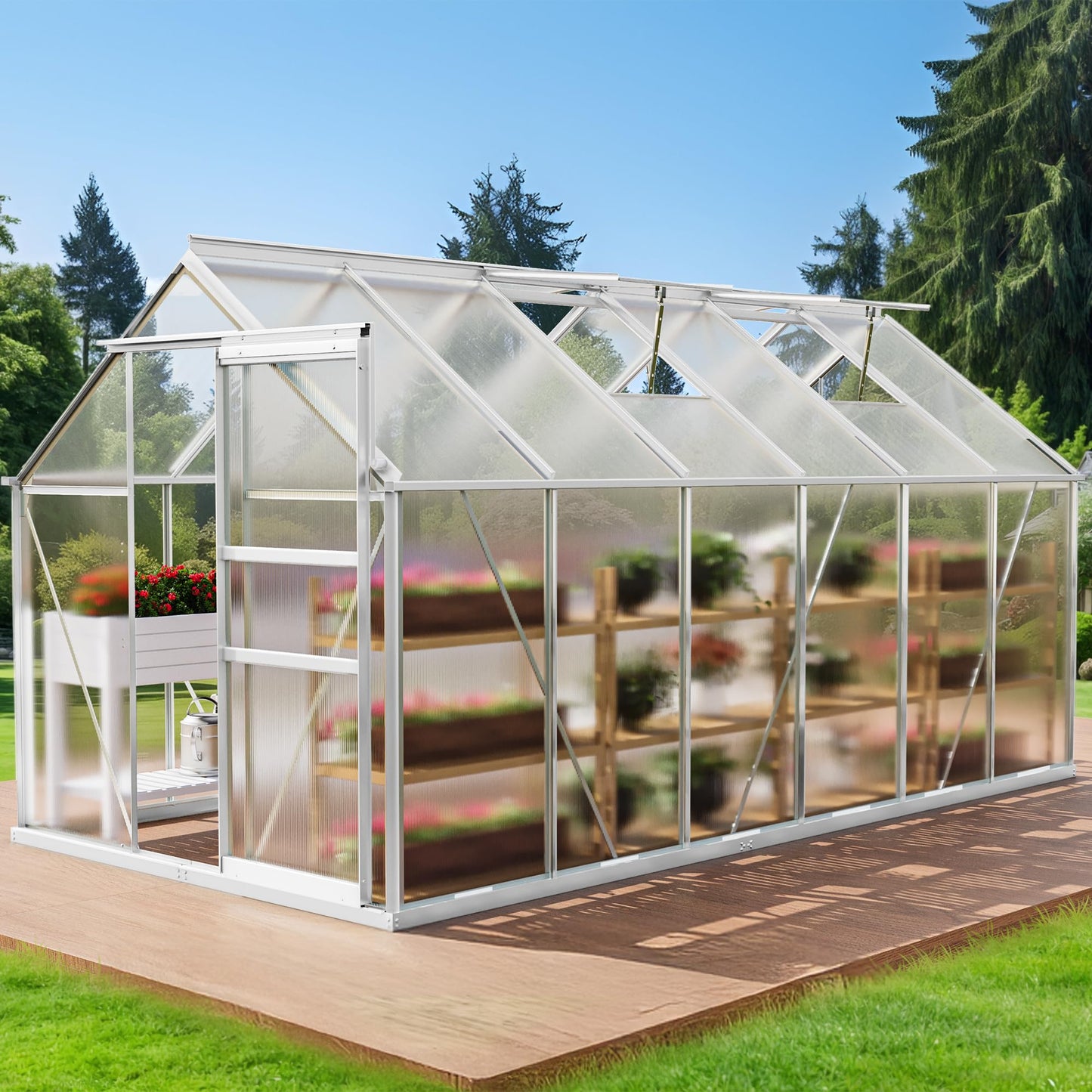 YITAHOME 6X12FT Polycarbonate Greenhouse Large Heavy Duty Green Houses Outdoor Greenhouses Aluminum Sliding Doors Vent Window for Garden Backyard, Silver