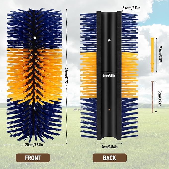 Livestock Scratching Brush, Flexible PBT Horse Grooming Kit Horse Brushes, Massage Brush Kit for Cattle, Cow, Sheep, Horses Goat Supplies (Yellow-Blue, 2 pack)