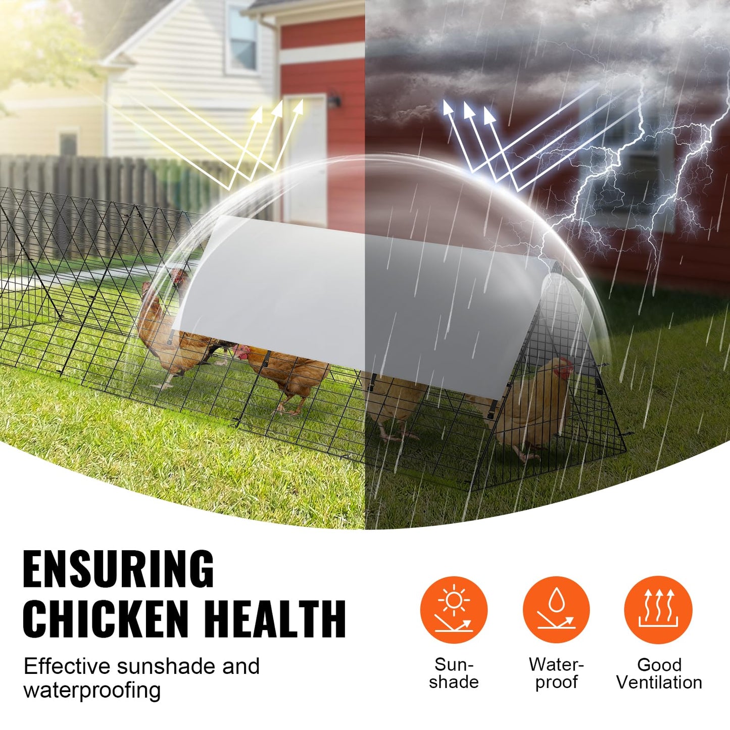 VEVOR Chicken Tunnels for Yard, 118.1 x 28 x 24.2 inch (LxWxH) Portable Chicken Tunnels for Outside Easy Installation, Coop Run Suitable for Ducks, Rabbits