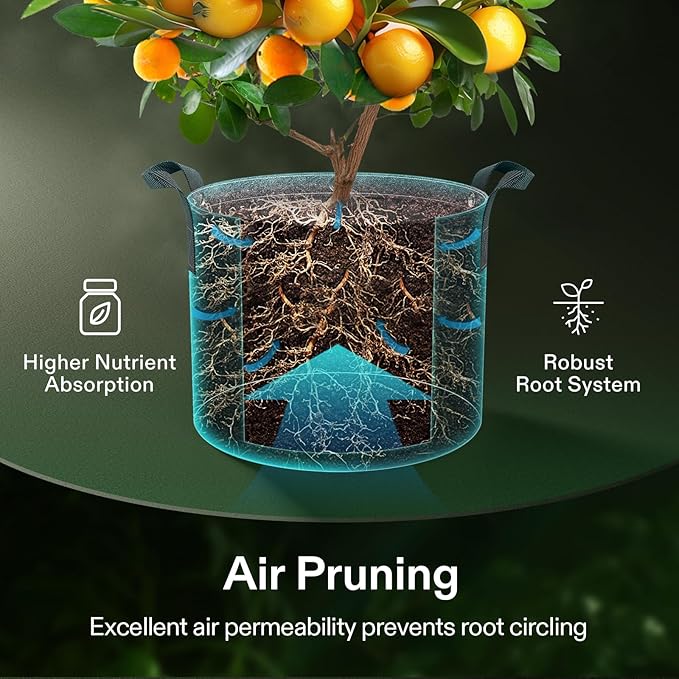 VIVOSUN 5-Pack 5 Gallon Grow Bags, 500G Thick Nonwoven Fabric Pots with Strap Handles, Multi-Purpose Rings, for Low Stress Plant Training Fruits, Vegetables, and Flowers