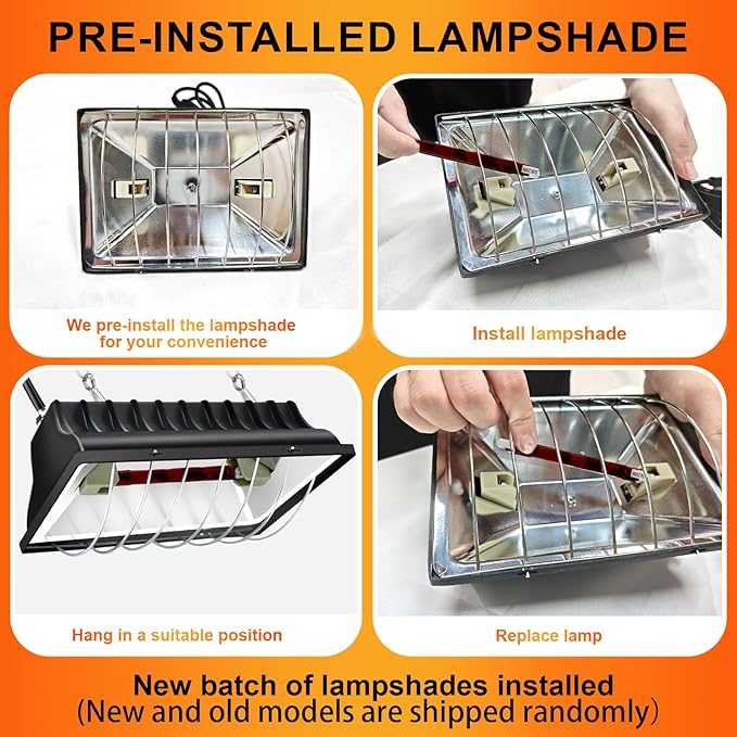 Chicken Coop Heating Lamp Brooder 250W, Adjustable Heating Temperature and Hanging Height, with Aluminum Alloy Lampshade, Suitable for Poultry Indoor Heater (Black)