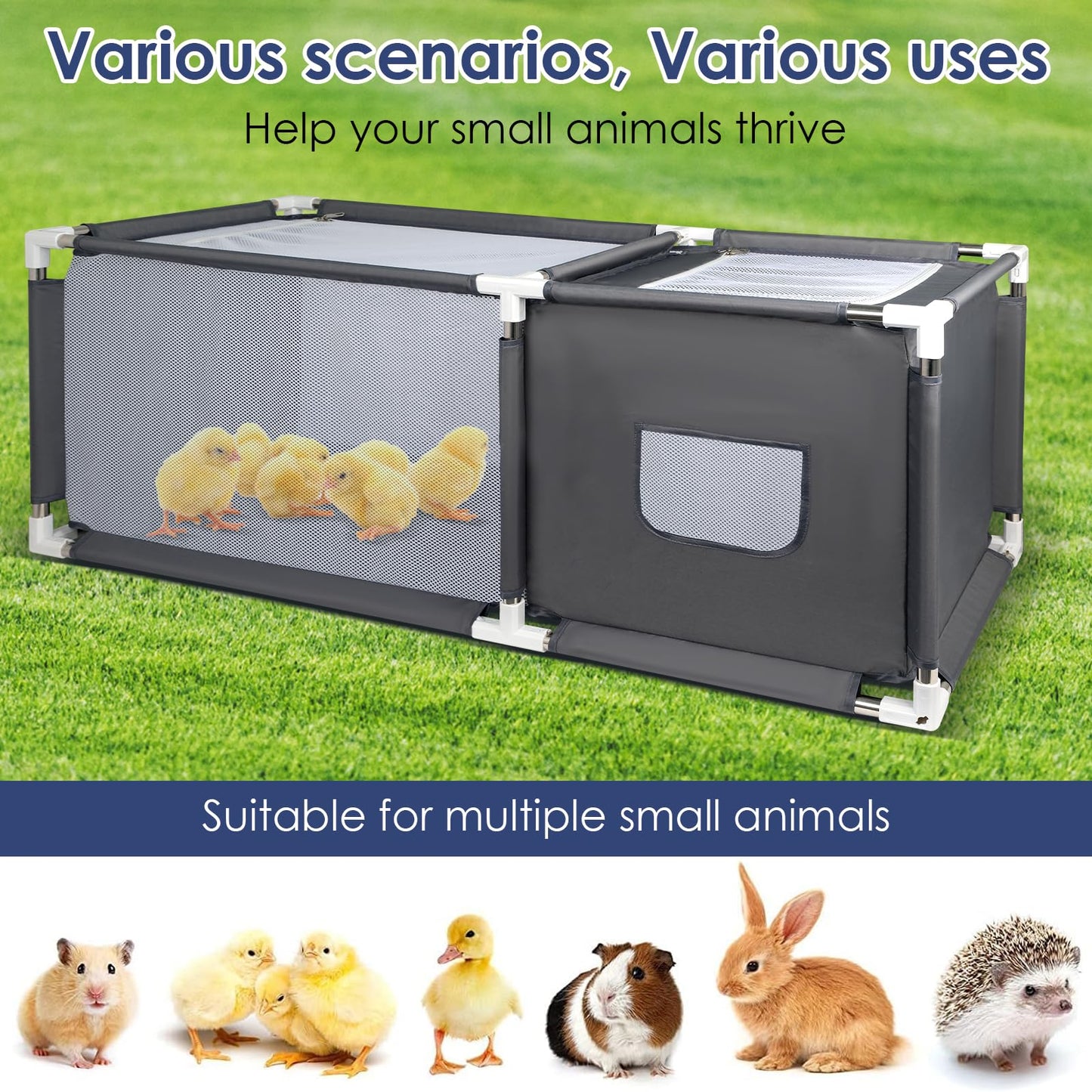 49.6"x19.7"x19.7" Brooder Box for Chicks with Dual Zipper Doors, Oxford Fabric & Mesh Chicken Brooder Box with Two-Zone, Small Animals Playpen Indoor Outdoor for Chicks, Ducks, Kitten, Puppy, Rabbits