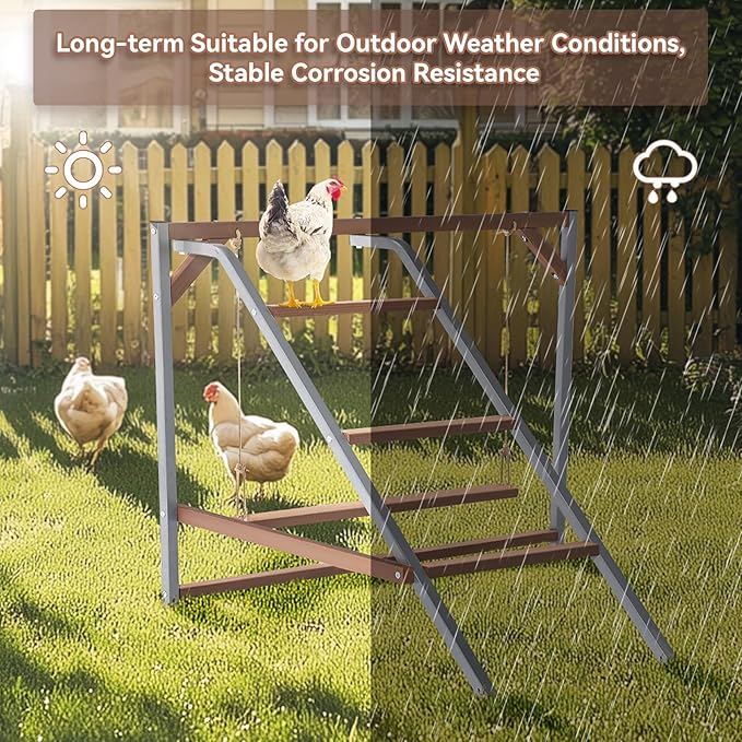 PETSFIT Chicken Perch for Coop-Solid Wood and Rustproof Iron Roosting Bar with Swing - Ideal for Backyard Poultry, Chicken Coops, and Farms-Easy to Assemble and Clean