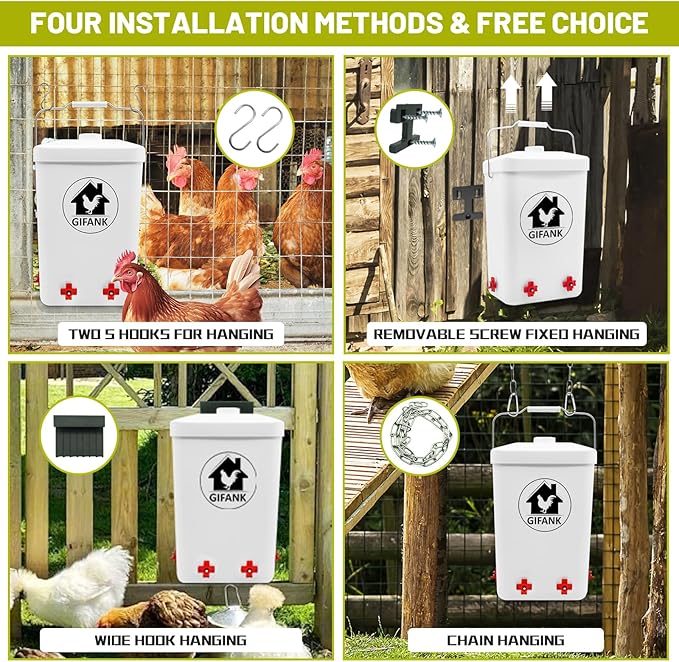 Chicken Feeder and Waterer Set,3 Gallon Automatic Chicken Feeder No Waste,Hanging Poultry Waterer Feeder Kit with Chicken Waterer Nipples and Feeding Ports,Chicken Coop Accessories