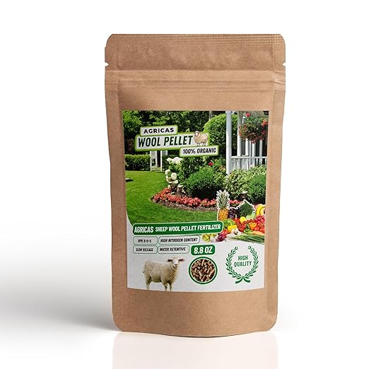 Wool Pellet Organic Fertilizer 8.8 oz, Made of Sheep Wool, Water Holding, Enhances Soil Health, Ideal for Fruits, Vegetables, Flowers, Indoor and Outdoor Plants - 1 Pack