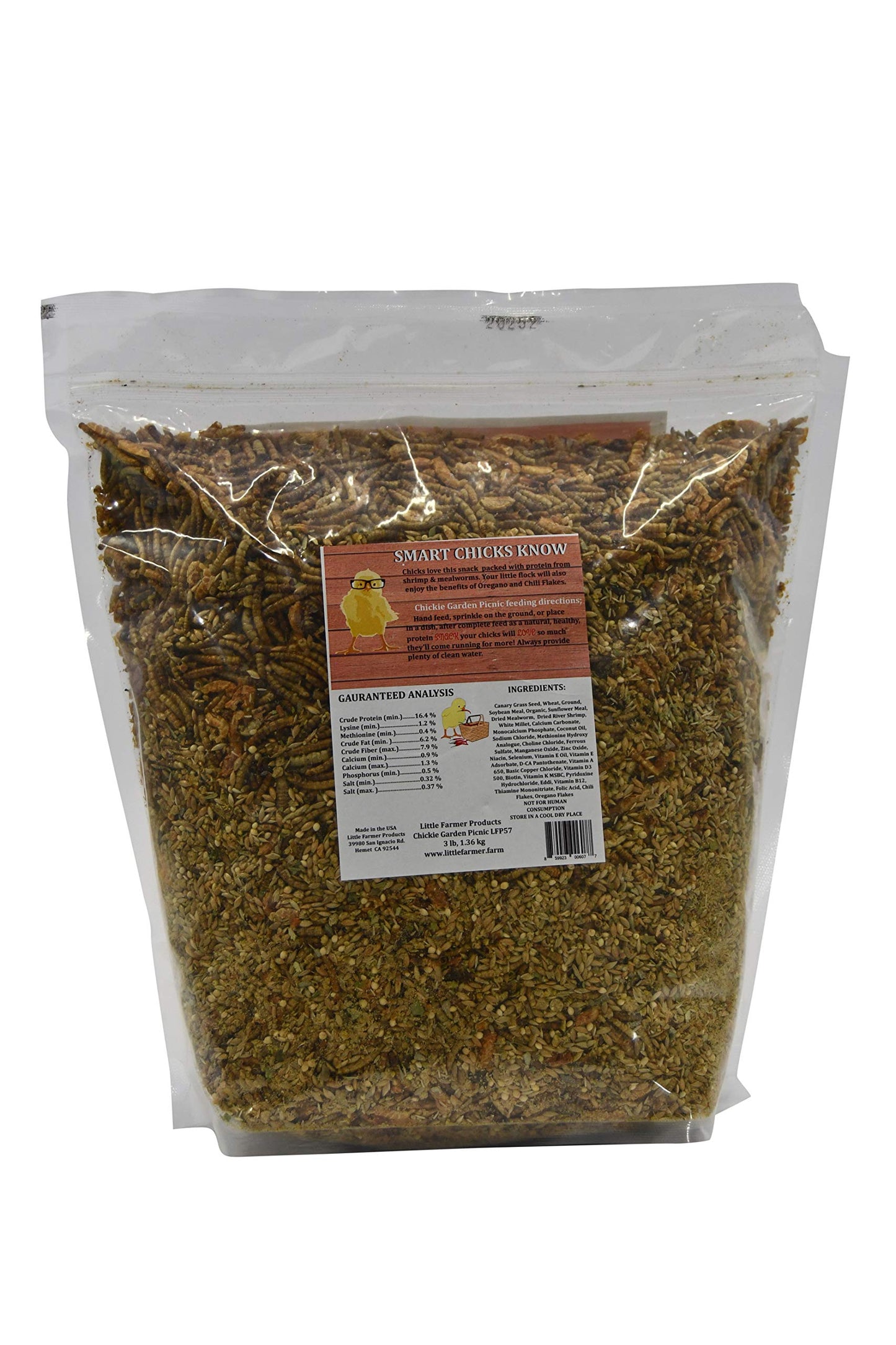 LITTLE FARMER PRODUCTS Chickie Garden Picnic Non-GMO, Soy-Free Chick Treats | Premium Poultry Meal Worm & Herb Mix | 3 lbs