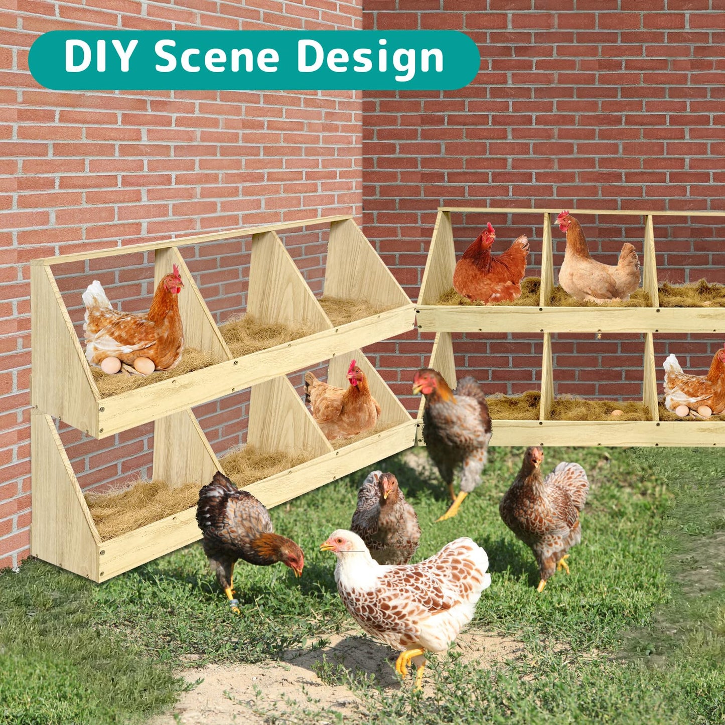 Chicken Nesting Boxes, 3 Compartment Wooden Chicken Laying Boxes, Nesting Boxes for Chickens, Hens, Ducks, Poultry Nest Box for Laying Eggs, (Includes 3 Fake Eggs, 3 Nest Box Pads)