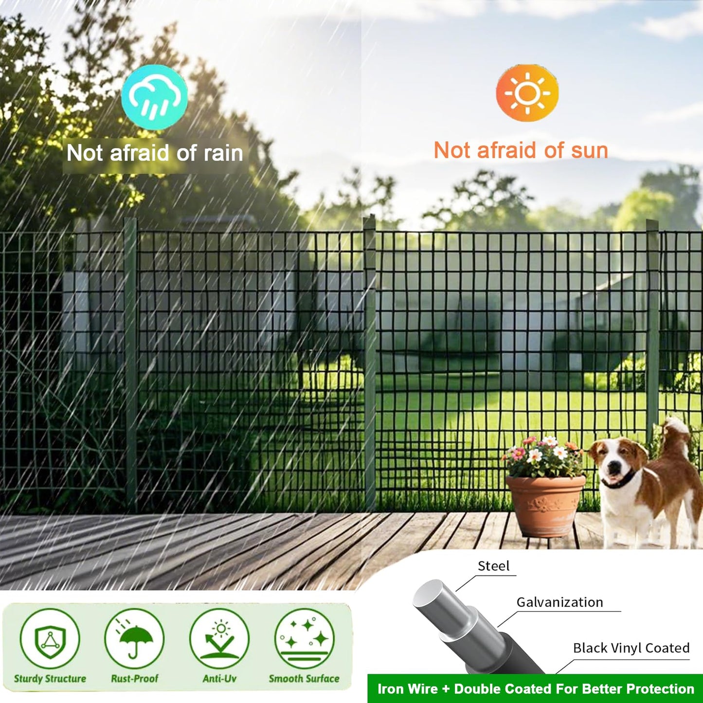 YAGJIA Welded Wire Fence 36inch x 50ft, Black PVC Coated Garden Fencing, 2 inch x 3inch 16Gauge Chicken Wire Fence Roll, Anti-Rust Metal Fencing for Yard Plant Protection Poultry Netting
