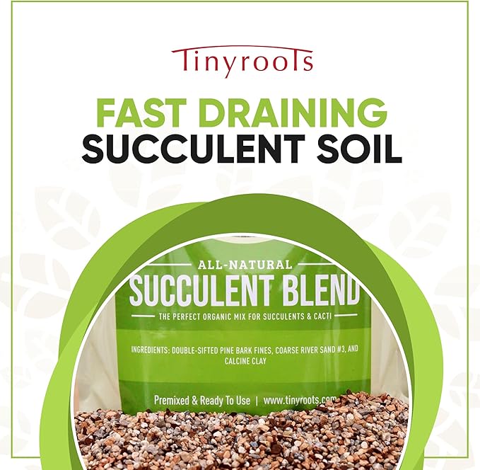 Succulent and Cactus Soil Mix – Fast-Draining 2.25 Qt Indoor/Outdoor Blend with River Sand, Double-Sifted Bark & Calcined Clay, Root Rot Resistant, Greenhouse-Grade Quality
