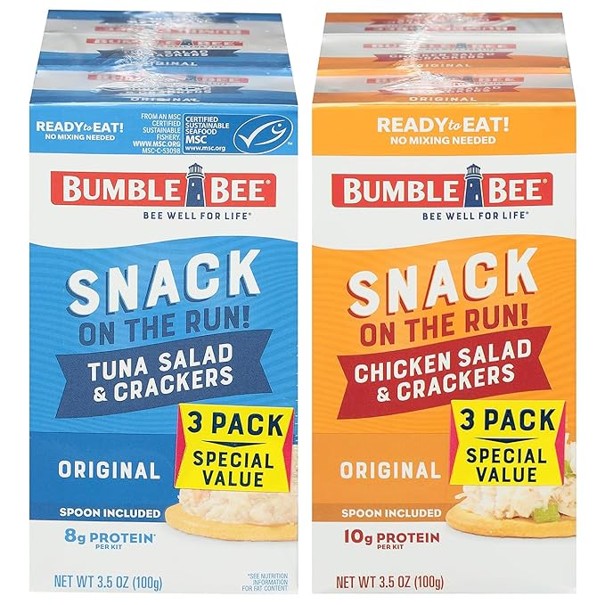 Bumble Bee Snack on the Run Classic Favorites Bundle (6 Total Kits) - Original Tuna Salad and Classic Chicken Salad with Crackers - Ready to Eat Protein Snacks