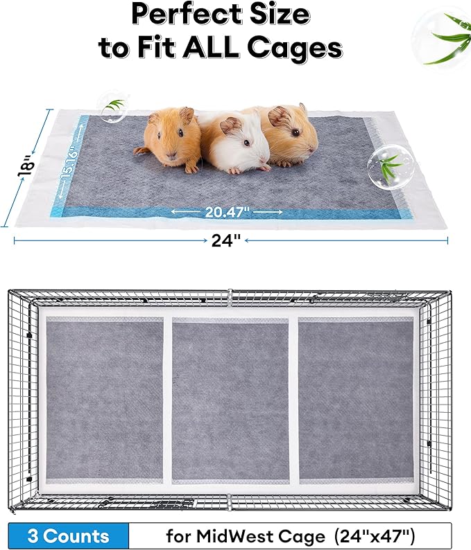 BUCATSTATE Disposable Guinea Pig Cage Liners 30 Count, Super Absorbent Guinea Pig Bedding, Bamboo Charcoal Odor Control Pee Pads for Rabbits, Ferrets and Birds (18''x24'')
