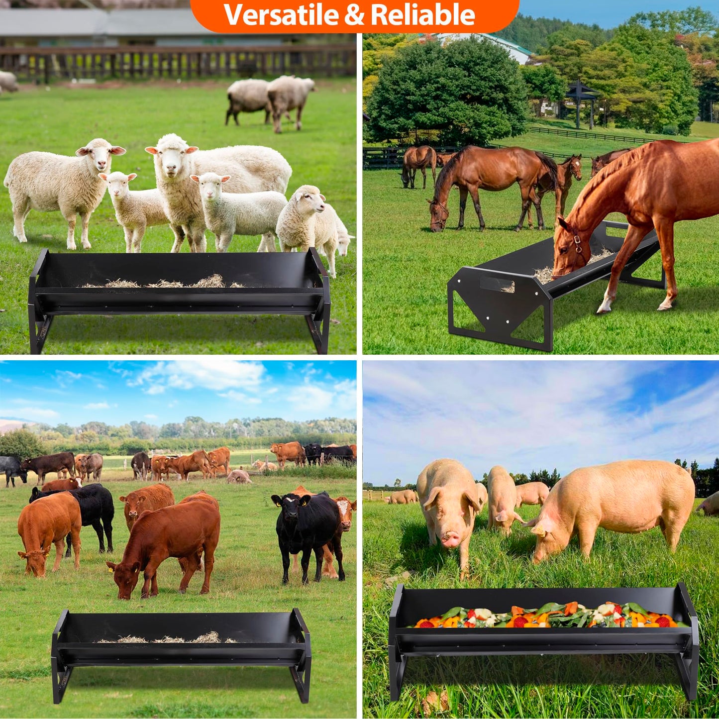 Oxphanor Pasture Feeder 44.2" Long, Heavy-Duty Large Capacity Livestock Feeder with Deeper Feeding Pan, Livestock Feeding Trough Easy to Clean, for Goats, Calves, Sheep, Horses