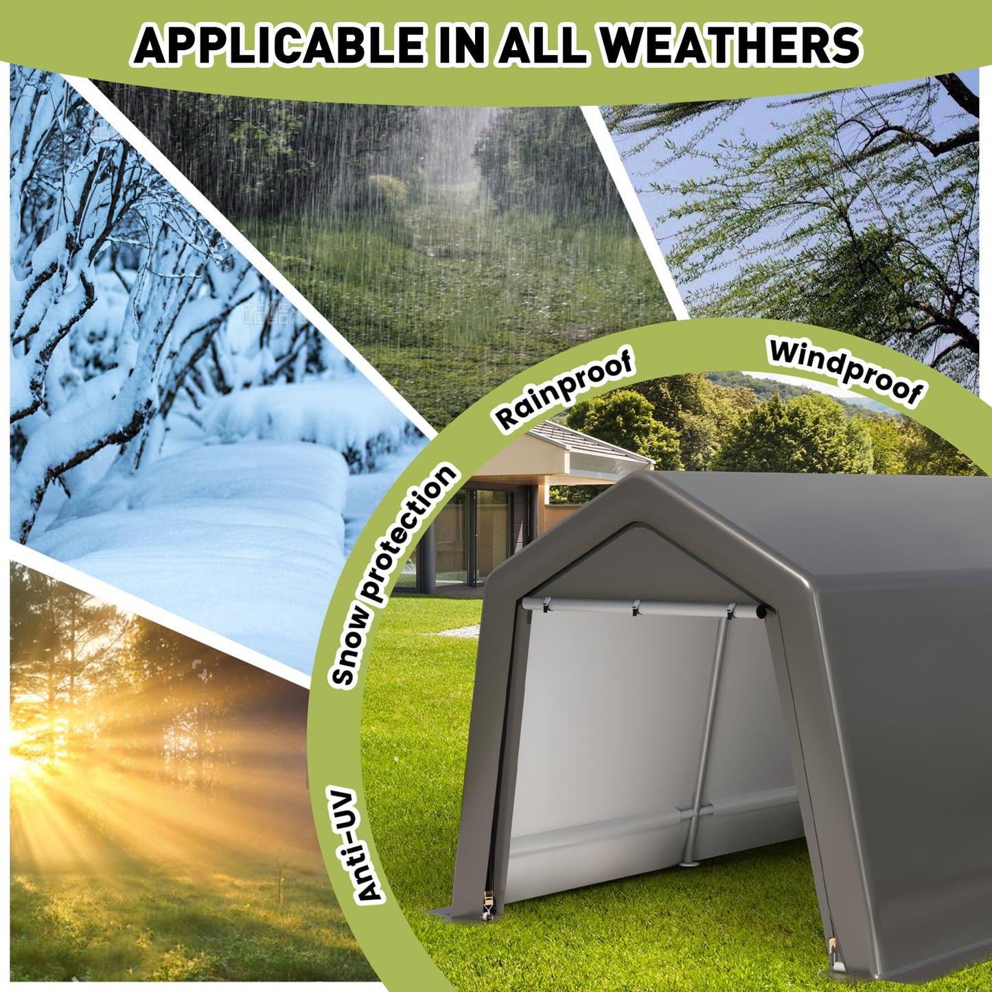 8 x 12FT Portable Storage Shed, Outdoor Storage Shelter with Roll-Up Zipper Door, Waterproof Tarp, Portable Garage for Motorcycle, Bike, Garden Tools