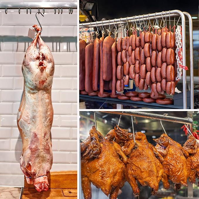 24 Pcs Meat Hooks, 6 Inch Butcher Hooks Stainless Steel , S Shaped Meat Processing Hooks for Hanging Bacon, Sausage, Beef, Hunting Smoking Ribs, Drying, Grillling BBQ For Kitchen, Market(3mm Diameter)