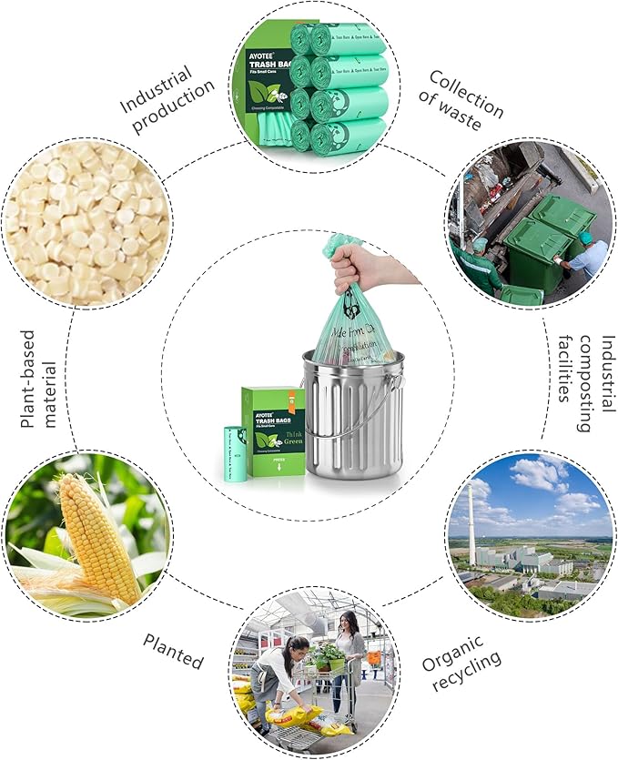 AYOTEE 200 Count 1.2 Gallon Small Biodegradable Trash Bags, Compost Bags for Countertop Bin, 4.5 Liter Mini Trashbags Compostable Trash Bag Small Waste Basket Liners for Bathroom Kitchen Pet
