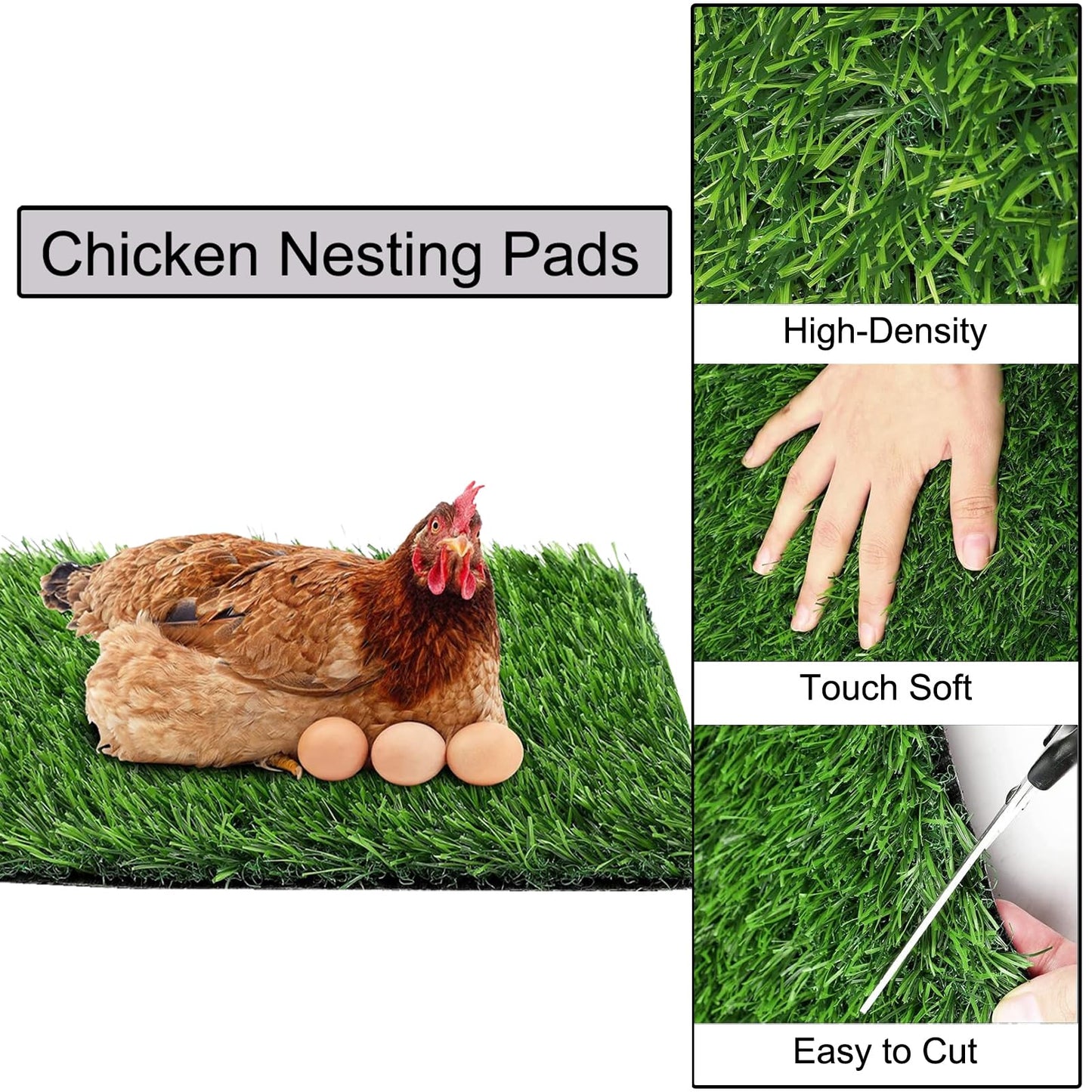 VERAMI Chicken Nesting Box Pads,12"x12" Washable Artificial Grass Rug Carpet Fake Grass Synthetic Turf Mat for Chicken Coop Pet Garden Lawn Indoor Outdoor (Green-6 pcs)