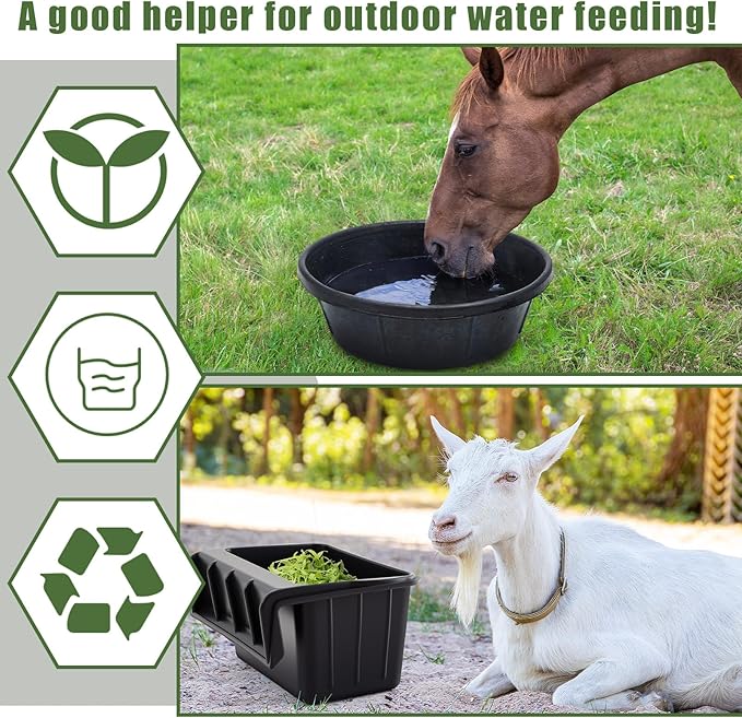 Marsui 3 Pcs Rubber Feed Pan for Horses, 17 Quart Hanging Feeder and 4 Quart Feed Pan Bucket Water Trough Bowl for Horses Dogs Goat Indoor Outdoor Farm Animal