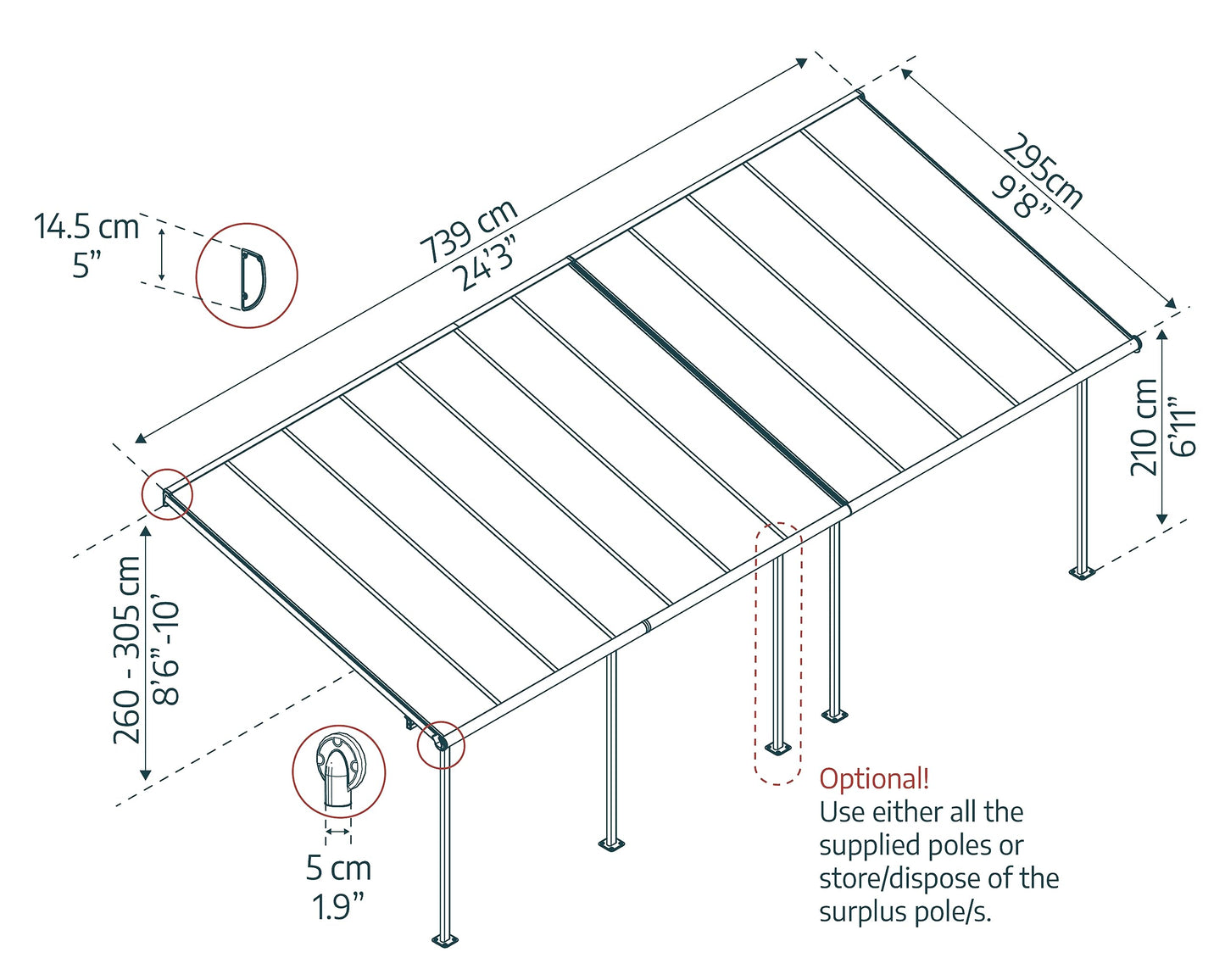 Palram - Canopia Sierra Patio Cover 10' x 24' Gray/Gray Outdoor Canopy Awning for Patio, Waterproof Canopy, Patio Awning, Outside Canopy for Backyard, Outdoor Gazebo with 100% UV Protection