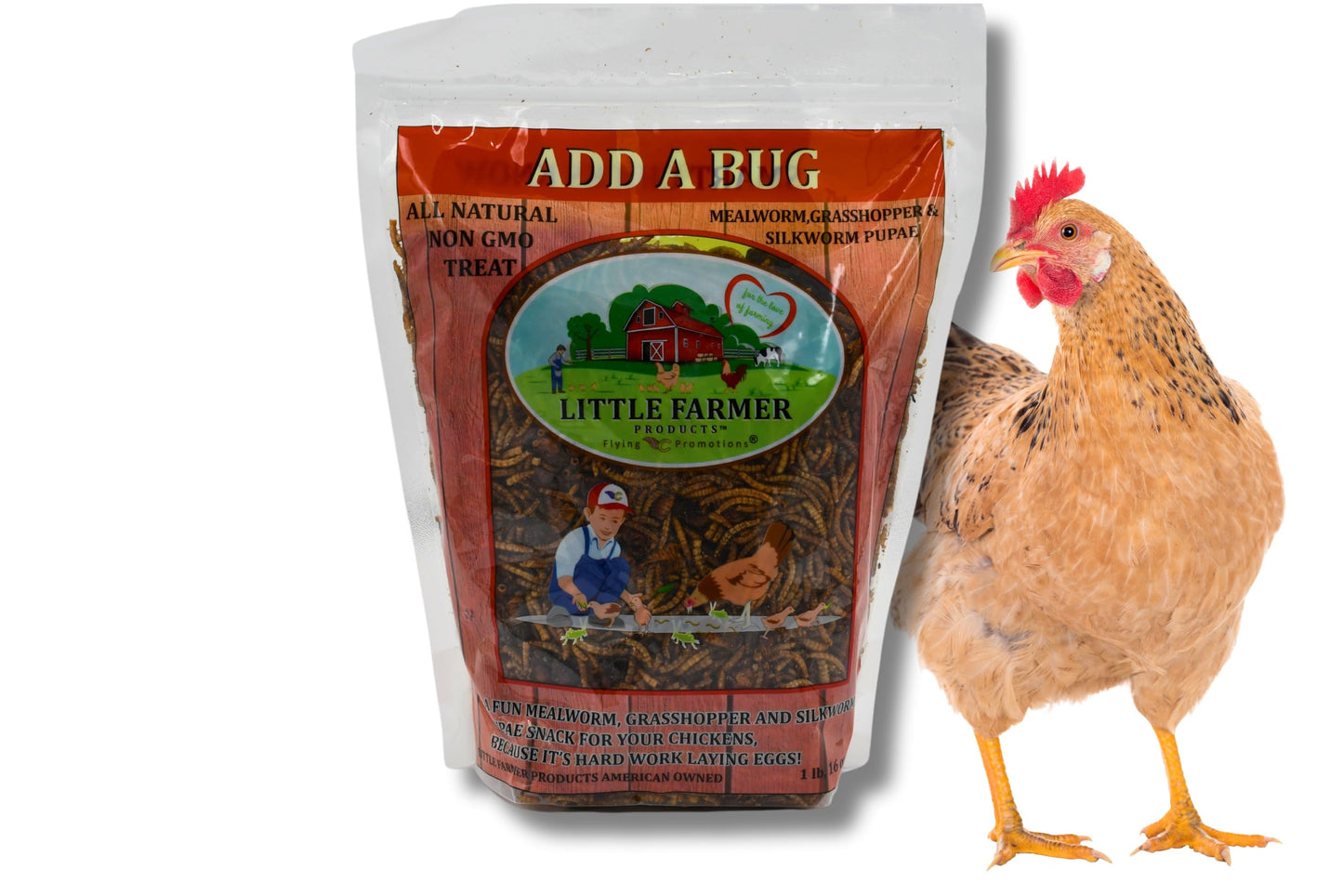 LITTLE FARMER PRODUCTS Add a Bug | Premium Poultry Mix Dried Mealworms, Silkworm Pupae and Grasshoppers | 1 lb