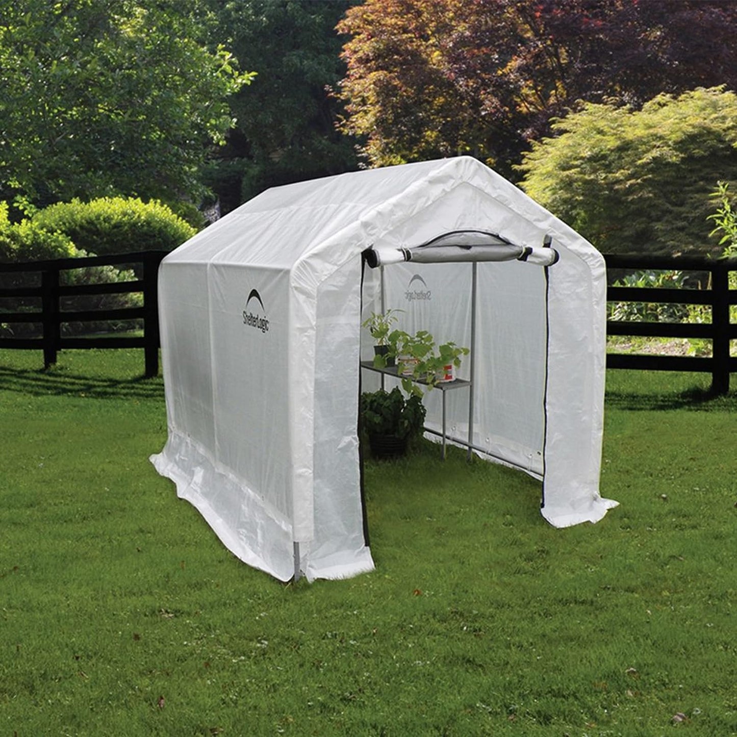 ShelterLogic 6' x 8' x 6.5' GrowIT Greenhouse Peak Roof Style Backyard Grow House with Integrated Shelving, 6' x 8' x 6', Translucent