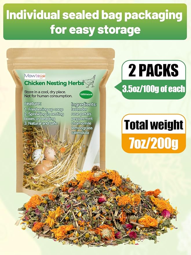 7 Oz Chicken Nesting Herbs - Natural Nesting Box Feed Herbs in 6 Dried Flower & Herbs for Freshening Bedding Chicken Coop Create Comfortable Environment