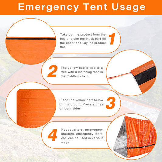 SunHalo Gear Emergency Survival Tent Shelter, 2 Person Emergency Tent with Emergency Whistle Emergency Shelter Tube Tent for Camping, Hiking, Backpacking