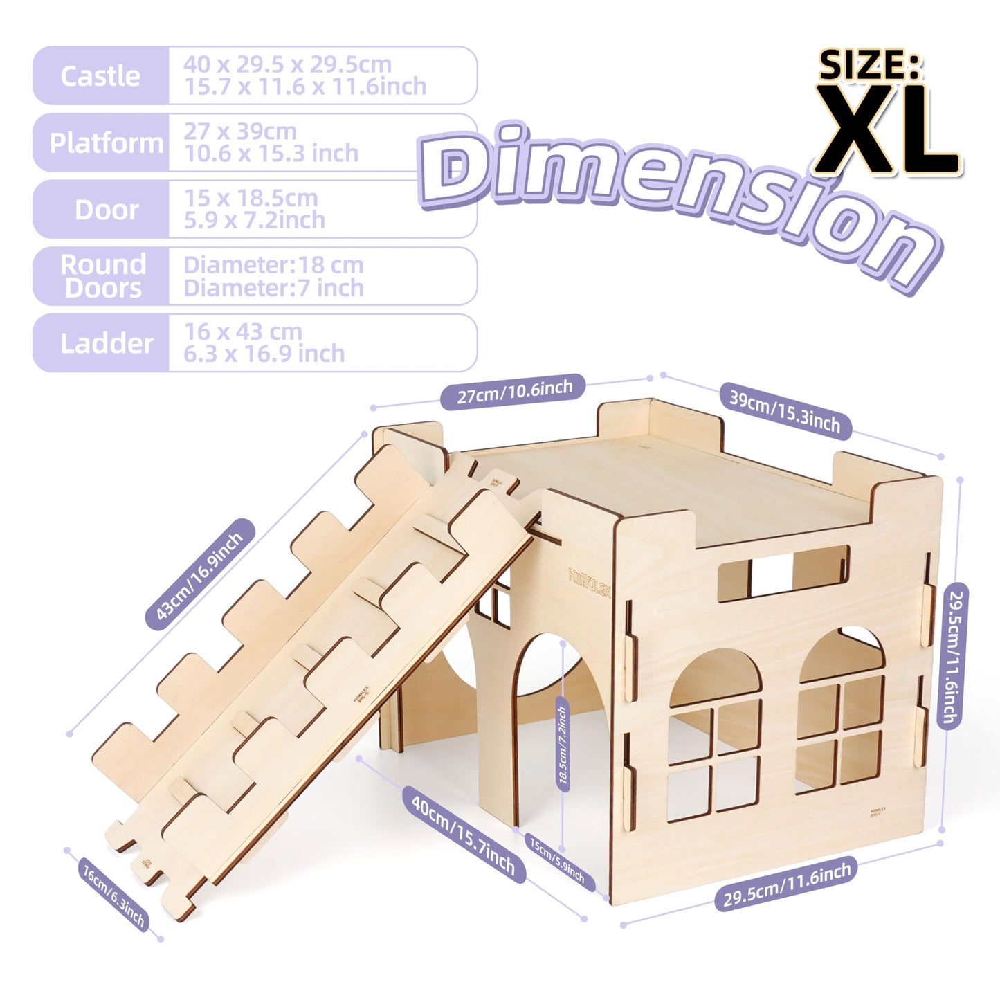 HIIMALEX Extra Large Sturdy Bunny Hideout Wooden Rabbit Castle with Ramp Indoor House Habitat for Rabbits Hamsters Guinea Pigs Ferrets Bunnies