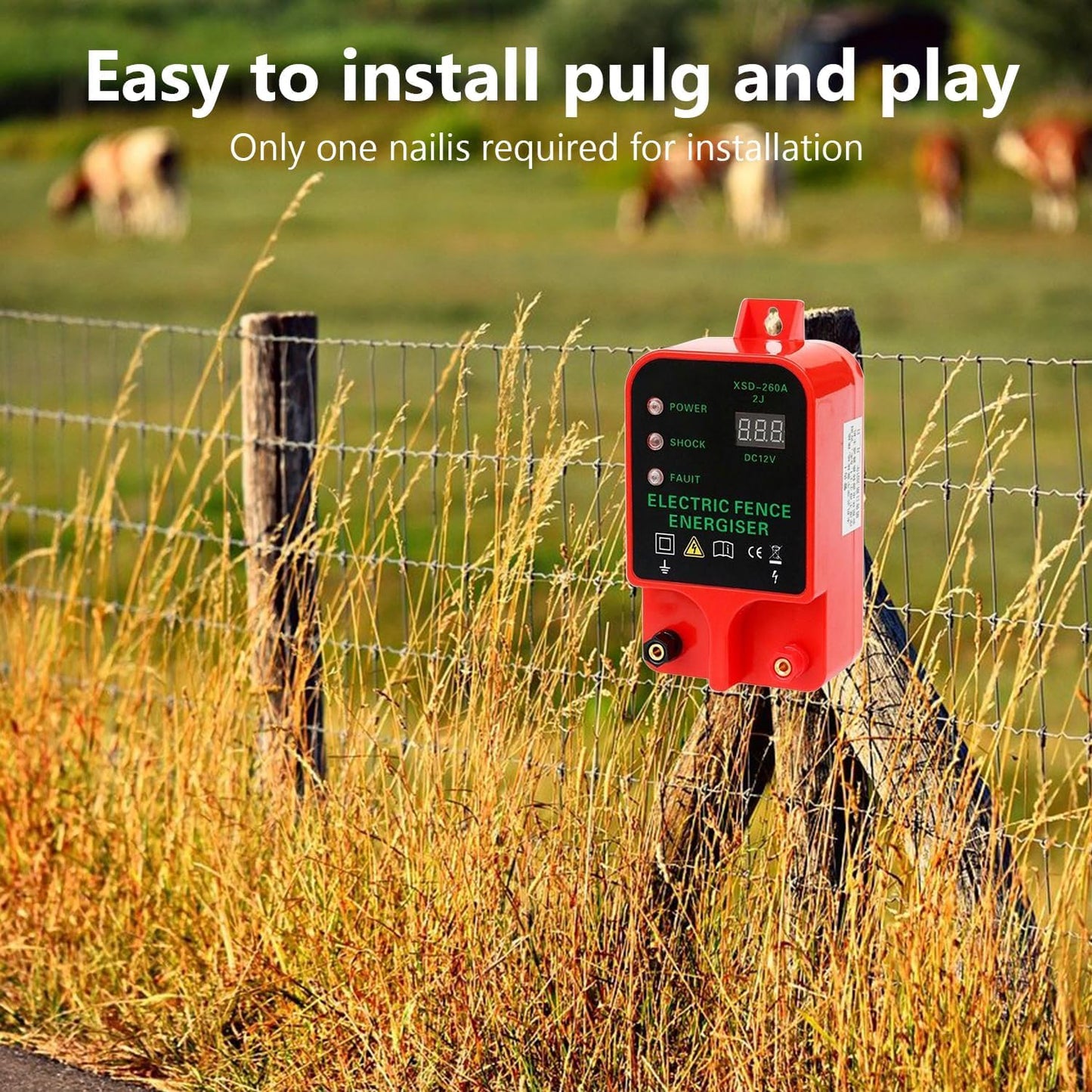 10KM Electric Fence Charger, Electric Fence Energizer for Livestock Cattle Horse, 6.2 Mile Waterproof Plug-in Electric Fence Kit with Alarm Function