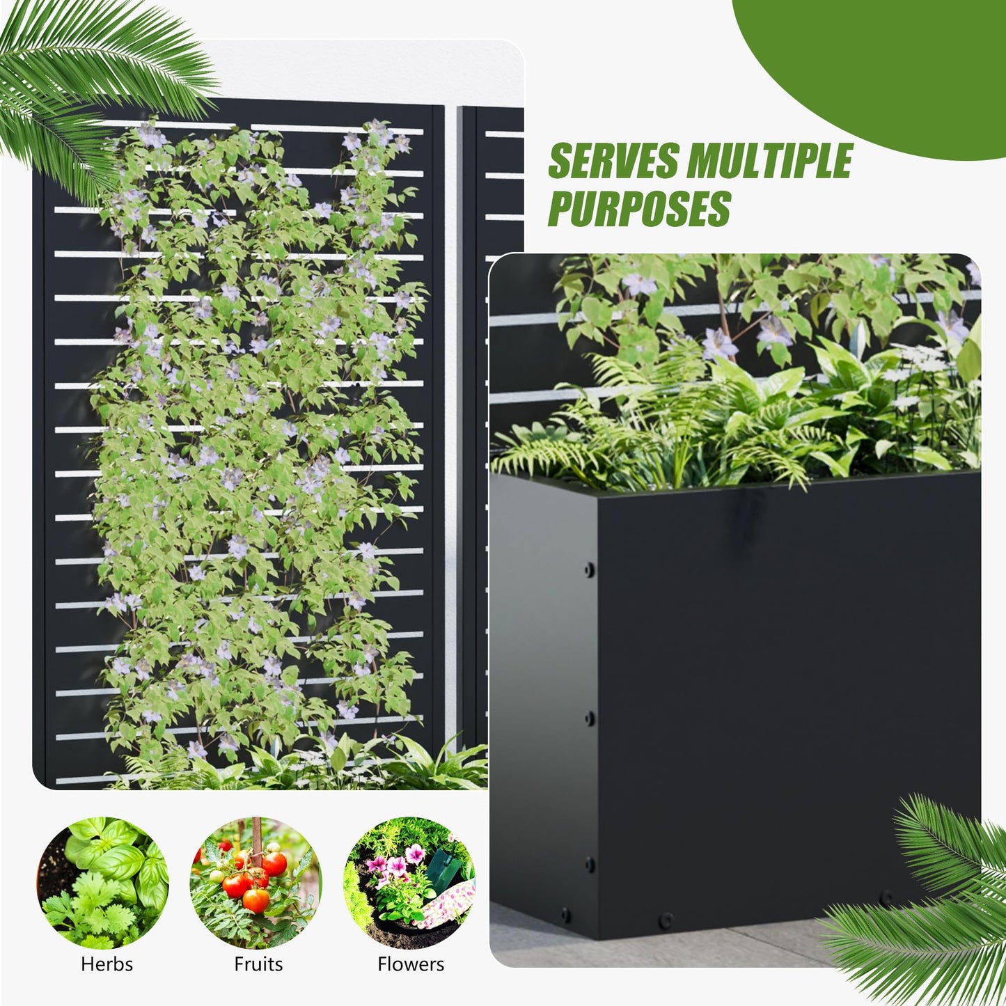 Casaphoria 47"x24" Metal Raised Garden Bed with Trellis(2 Pack), Outdoor Planter Box with Wheels & Drainage Holes for Climbing Plants, Flowers, Elevated Garden Kit with Privacy Screen, Black-Louvered